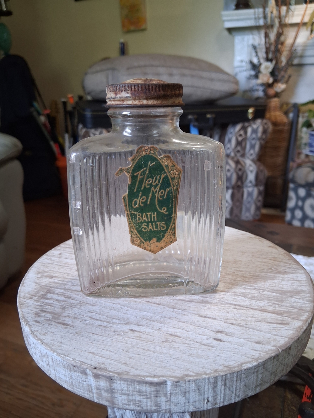 Vintage Fleur de Mer Bath Salts Bottle With Original Label